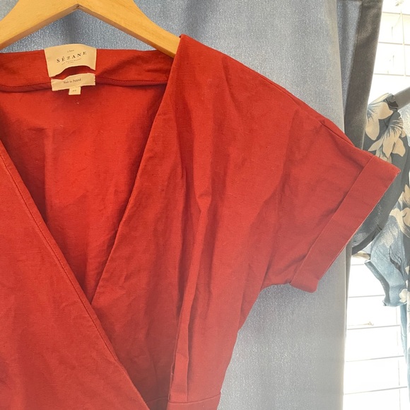 Sezane Dresses & Skirts - Rust red linen wrap dress by Sezane